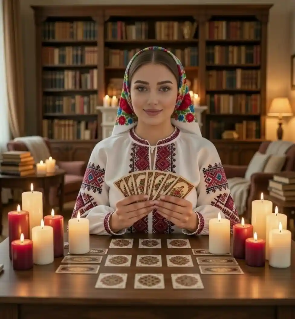 Гадалка держит в руках старинную книгу